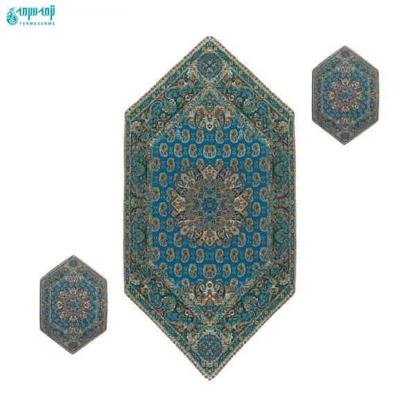 43 copy 600x600 - رومیزی ترمه پنج تکه طرح قاجار رنگ آبی درباری