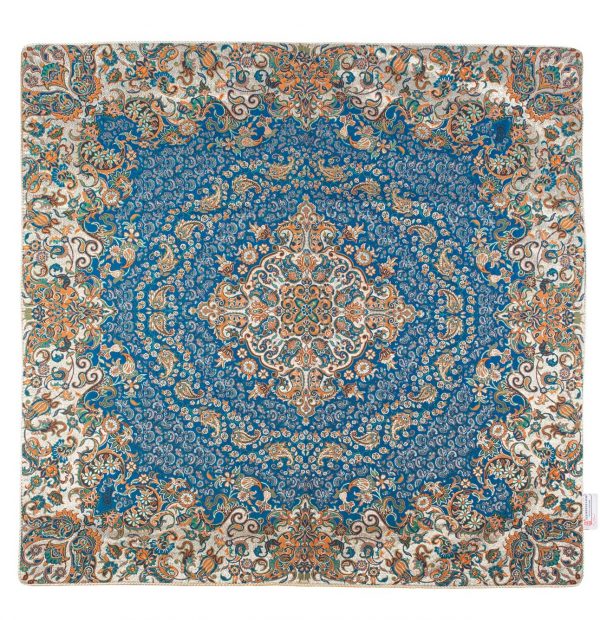 رومیزی ترمه پنج تکه طرح گل رنگ آبی درباری