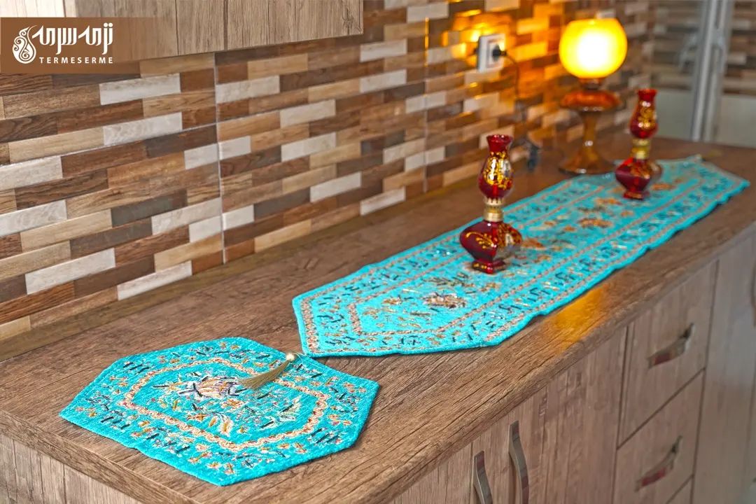 kublan roomizi tablecloth abi - سرویس ۵ تکه رومیزی مخمل کوبلن ملیله دوزی